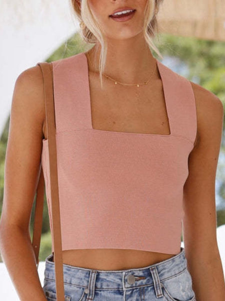 Dusty Pink / S Square Neck Wide Strap Tank