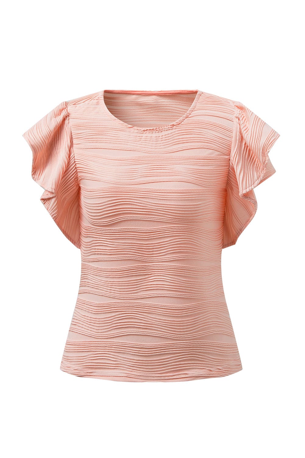 Dusty Pink / S Textured Round Neck Cap Sleeve Top