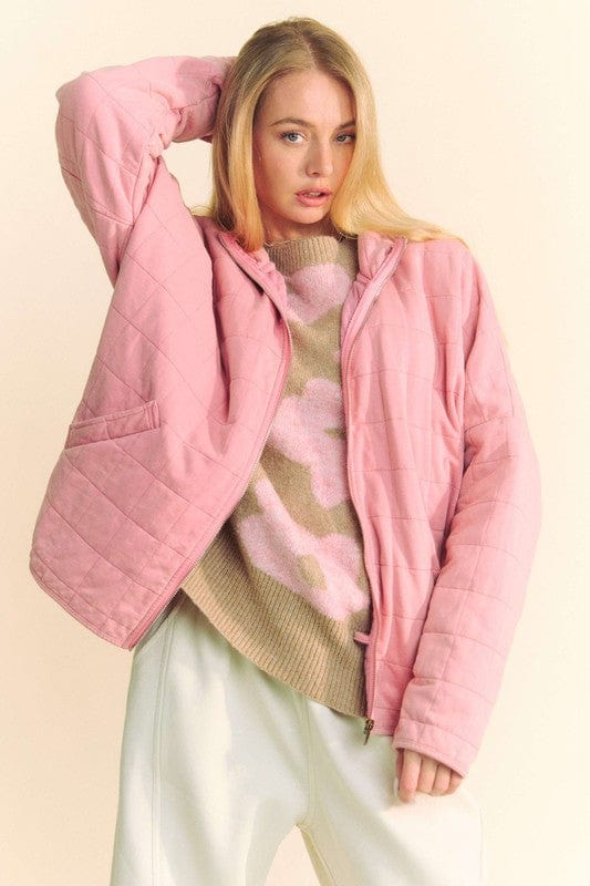 Dusty Rose / S Davi & Dani Quilted Zip Up Dropped Shoulder Jacket