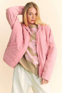 Dusty Rose / S Davi & Dani Quilted Zip Up Dropped Shoulder Jacket