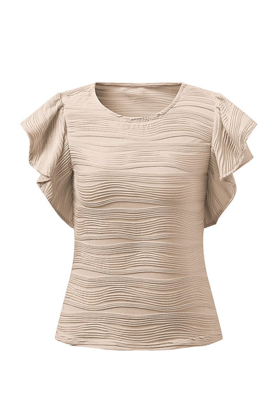 Eggshell / S Textured Round Neck Cap Sleeve Top