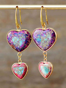 Electric Purple / One Size Heart Shape Imperial Jasper Dangle Earrings