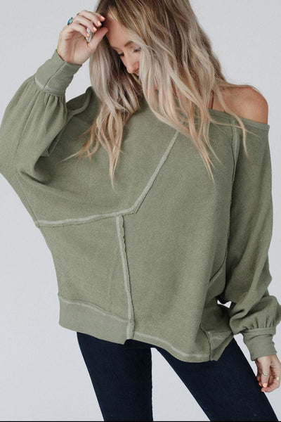 Exposed Seam Single Shoulder Long Sleeve Top