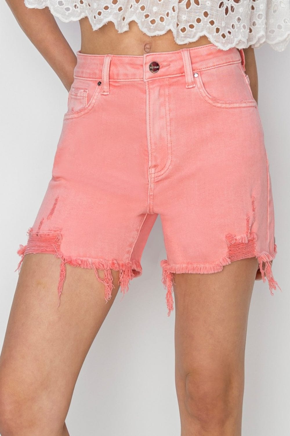 Flamingo / S RISEN High Rise Distressed Denim Shorts