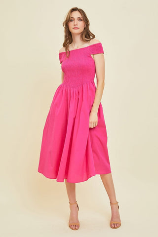 Fuchsia / S HEYSON Off-Shoulder Smocked Midi Dress