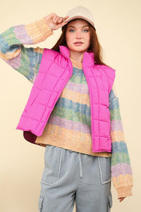 Fuchsia / S VERY J Zip Up Puffer Padded Warm Vest