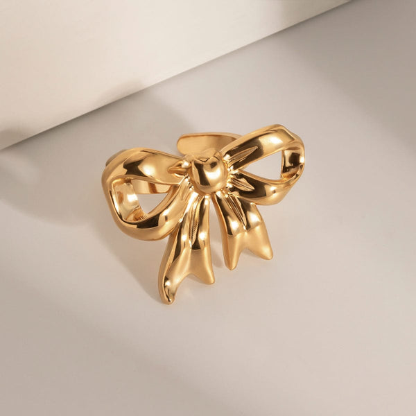 Gold / 7 18K Gold-Plated Stainless Steel Bow Ring