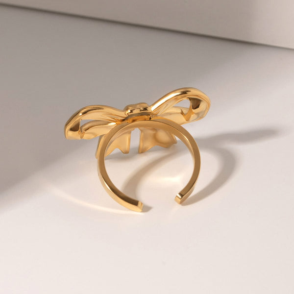 Gold / 7 18K Gold-Plated Stainless Steel Bow Ring