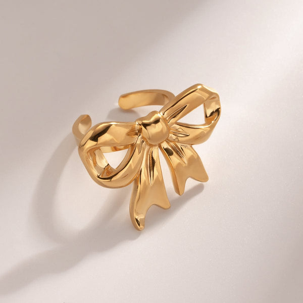 Gold / 7 18K Gold-Plated Stainless Steel Bow Ring