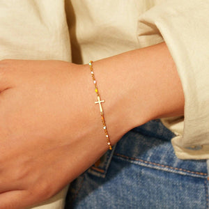 Gold / One Size 18K Gold-Plated Cross Bead Bracelet