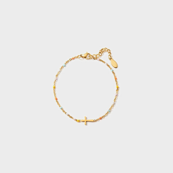 Gold / One Size 18K Gold-Plated Cross Bead Bracelet