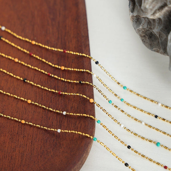 Gold / One Size 18K Gold-Plated Oil Drip Bead Necklace