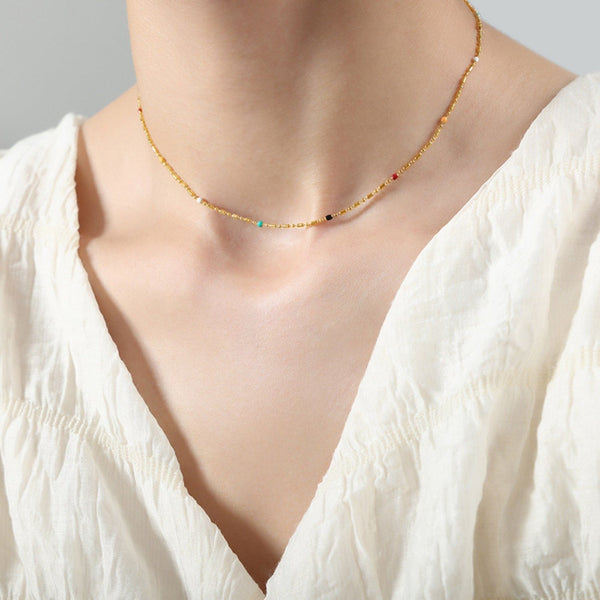 Gold / One Size 18K Gold-Plated Oil Drip Bead Necklace