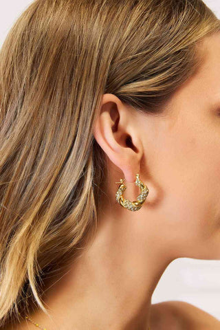 Gold / One Size Adored Rhinestone Twist Detail Hoop Earrings