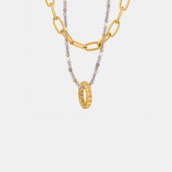 Gold / One Size Beaded Double-Layered Titanium Steel Necklace