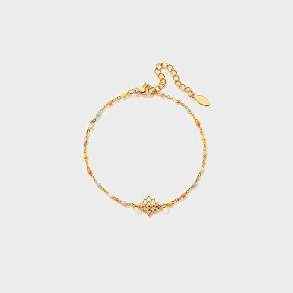 Gold / One Size Lotus Shape 18K Gold-Plated Bead Bracelet