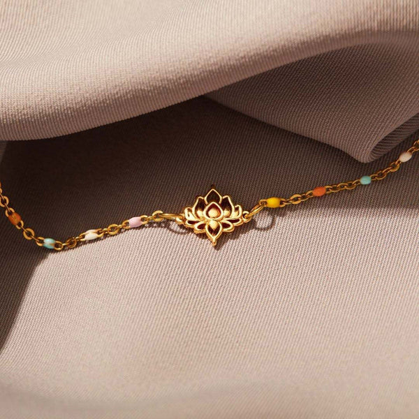 Gold / One Size Lotus Shape 18K Gold-Plated Bead Bracelet