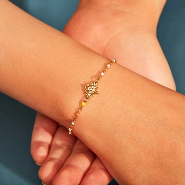 Gold / One Size Lotus Shape 18K Gold-Plated Bead Bracelet