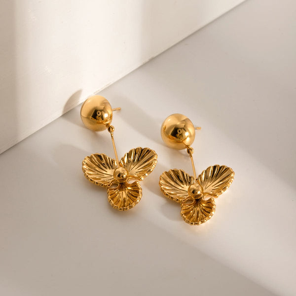 Gold / One Size Stainless Steel Flower Dangle Earrings