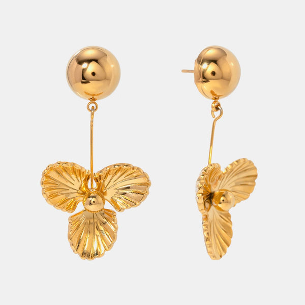 Gold / One Size Stainless Steel Flower Dangle Earrings