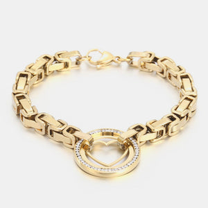 Gold / One Size Stainless Steel Inlaid Zircon Cutout Heart Bracelet