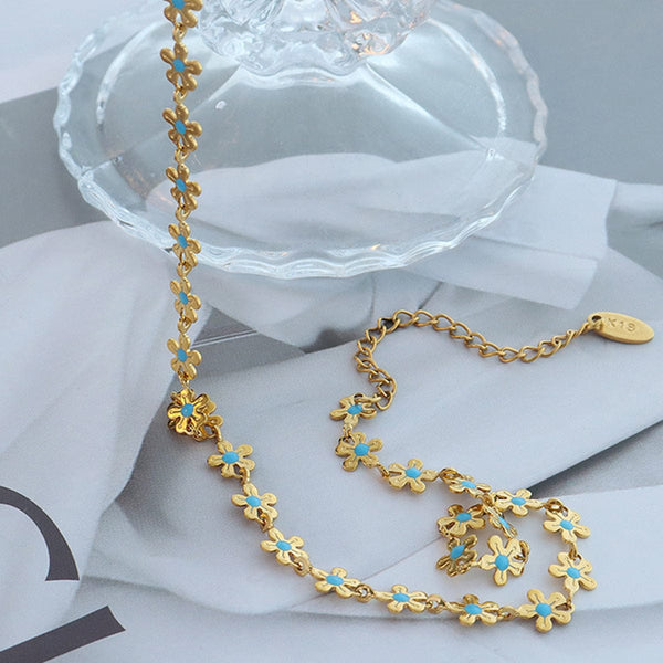 Gold / One Size Titanium Steel Drip Oil Flower Necklace