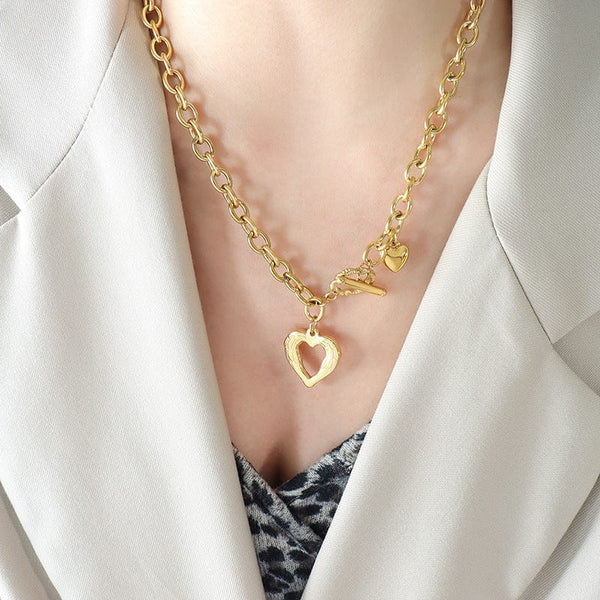 Gold / One Size Titanium Steel Heart Pendant Necklace