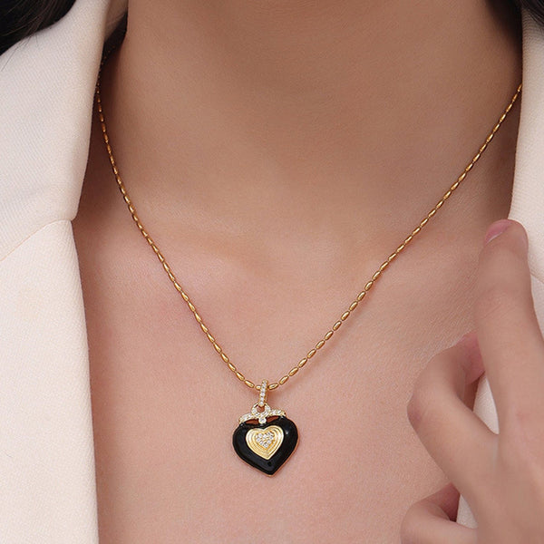 Gold / One Size Titanium Steel Heart Shape Necklace