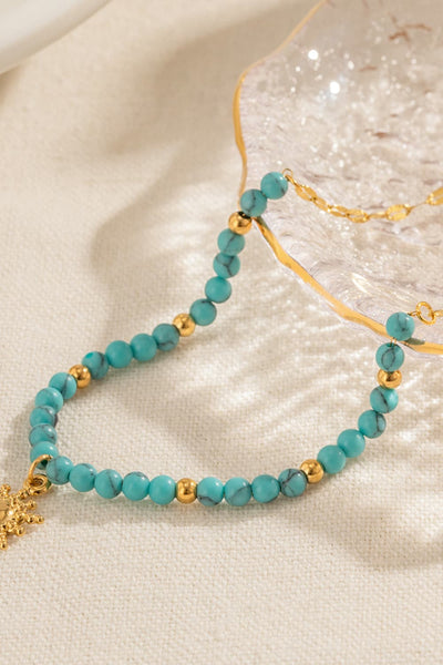 Gold / One Size Turquoise Beaded 18K Gold-Plated Sun Shape Pendant Necklace