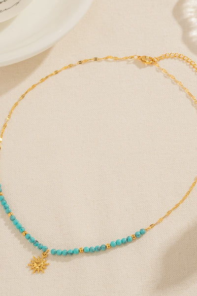 Gold / One Size Turquoise Beaded 18K Gold-Plated Sun Shape Pendant Necklace