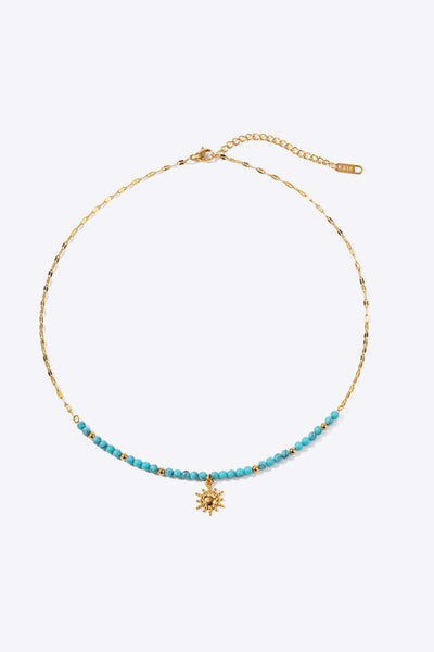 Gold / One Size Turquoise Beaded 18K Gold-Plated Sun Shape Pendant Necklace