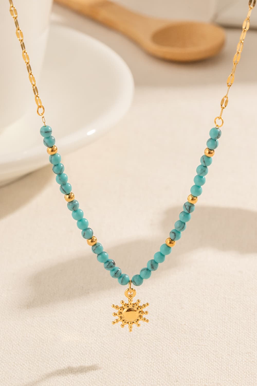 Gold / One Size Turquoise Beaded 18K Gold-Plated Sun Shape Pendant Necklace