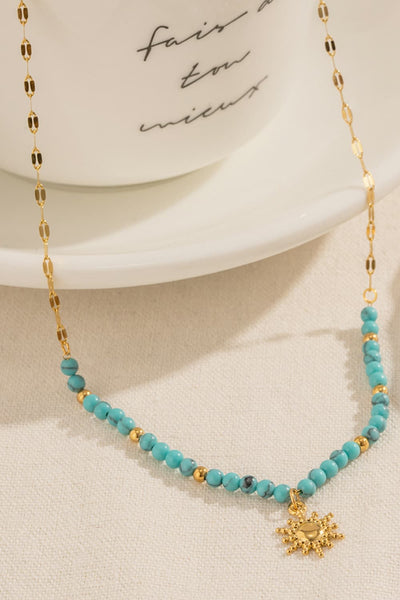 Gold / One Size Turquoise Beaded 18K Gold-Plated Sun Shape Pendant Necklace