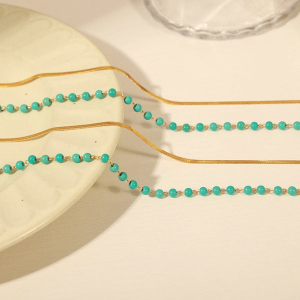 Gold / One Size Turquoise Titanium Steel Double-Layered Necklace