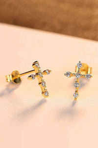 Gold / One Size Zircon Cross 925 Sterling Silver Earrings