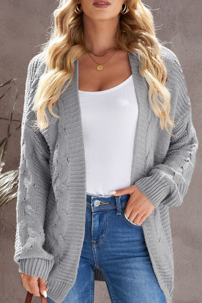 Gray / M Cable-Knit Open Front Cardigan