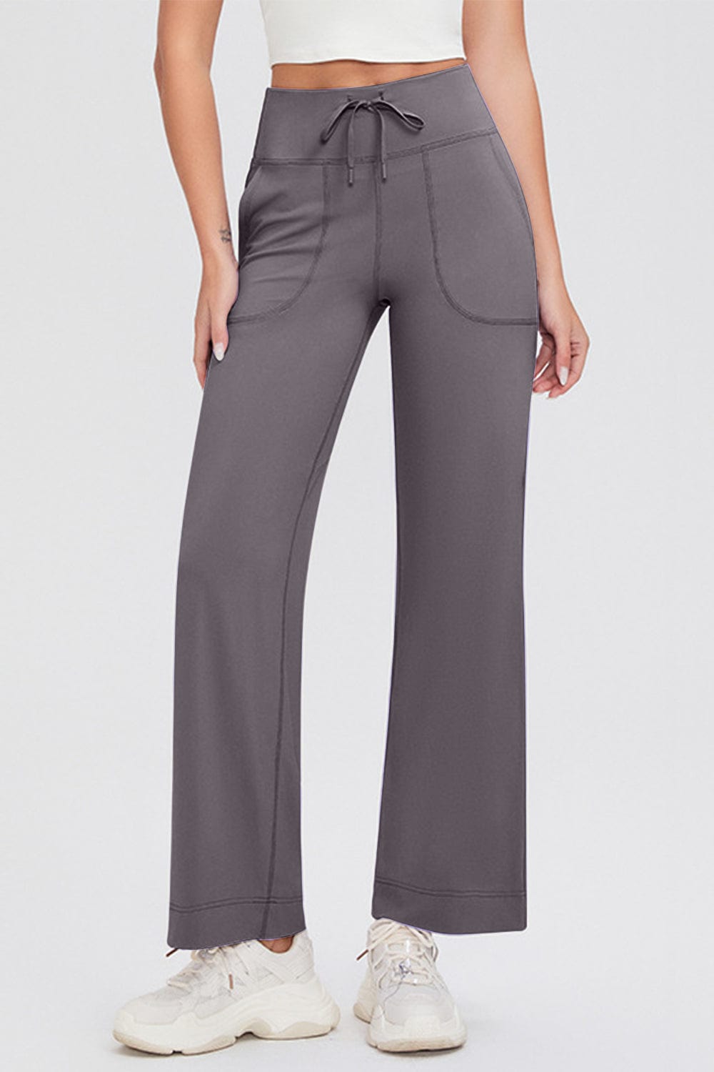 Gray / S Basic Bae Full Size Drawstring High Waist Pants with Pockets