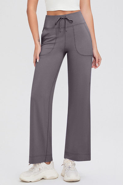 Gray / S Basic Bae Full Size Drawstring High Waist Pants with Pockets