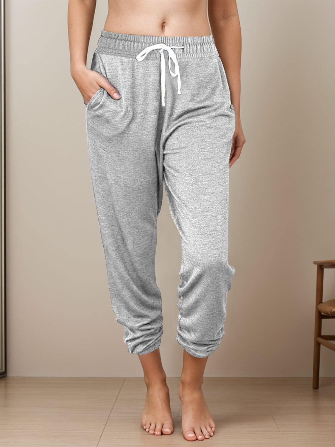 Gray / S Full Size Drawstring Elastic Waist Joggers with Pockets