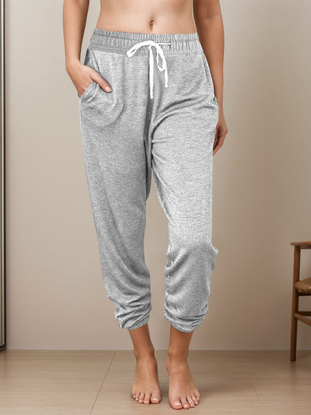 Gray / S Full Size Drawstring Elastic Waist Joggers with Pockets