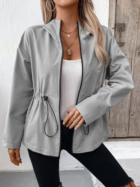 Gray / S Ivy Lane Drawstring Zip Up Hooded Jacket