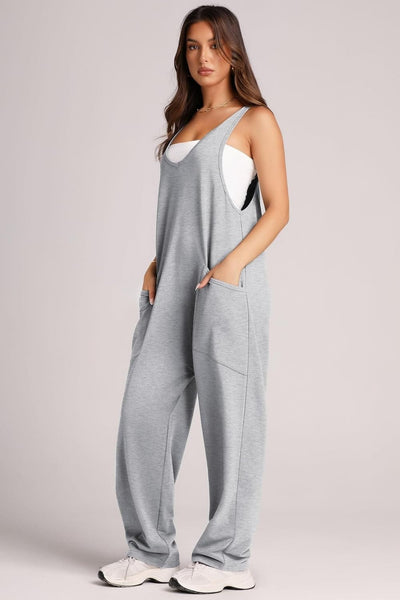 Gray / S Lovelet Wide Strap Jumpsuit with Pockets