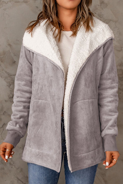 Gray / S Open Front Long Sleeve Sherpa Jacket