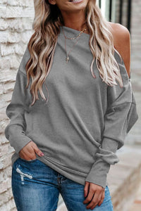 Gray / S Single Shoulder Long Sleeve Sweatshirt with Zip