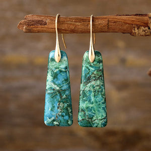 Green/Gold / One Size Copper Natural Stone Earrings