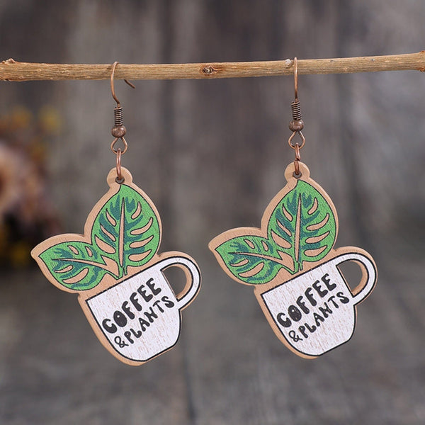 Green / One Size Wooden Alloy Dangle Earrings