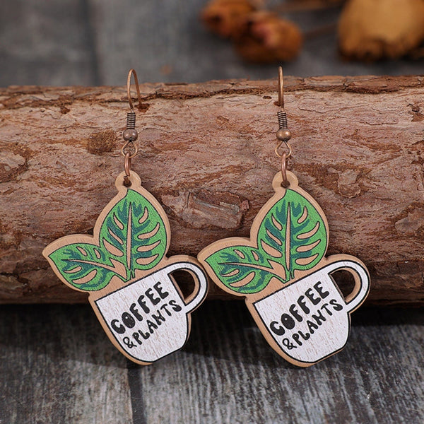 Green / One Size Wooden Alloy Dangle Earrings