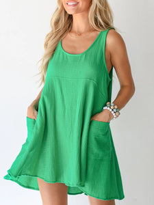 Green / S Devine Tied Scoop Neck Wide Strap Mini Dress