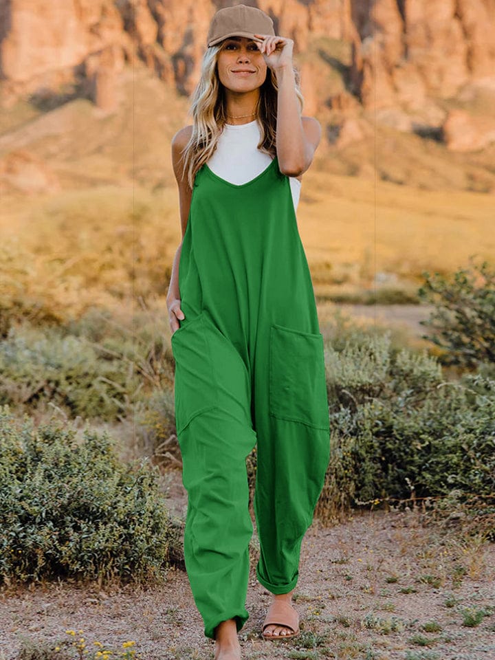 Green / S Double Take Full Size Sleeveless V-Neck Pocketed Jumpsuit