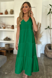 Green / S FAM-FAM V-Neck Sleeveless Midi Tiered Dress